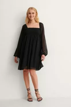 NA-KD Boho Square Neck Dobby Mini Dress