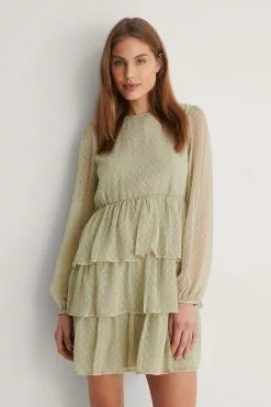 NA-KD Boho Flounce Dobby Mini Dress