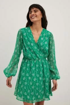 NA-KD Chiffon Overlap Puff Sleeve Mini Dress -Party Dresses Sales chiffon overlap puff sleeve mini dress 1100 006990 544234583