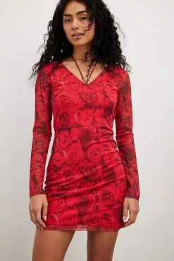 NA-KD Trend Deep Neckline Strap Mesh Mini Dress -Party Dresses Sales deep neckline strap mesh mini dress 1018 010315 613520474