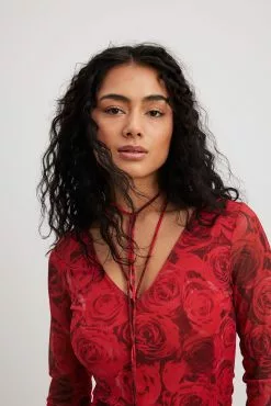 NA-KD Trend Deep Neckline Strap Mesh Mini Dress