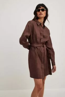 NA-KD Drawstring Linen Mini Dress -Party Dresses Sales drawstring linen mini dress 1100 006037 0017345014 1