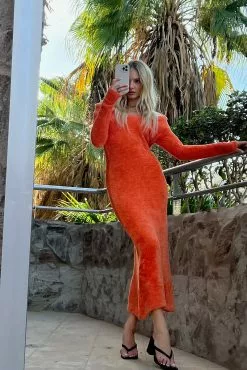 NA-KD Fluffy Knitted Scoop Neck Maxi Dress -Party Dresses Sales fluffy knitted scoop neck maxi dress 1100 006083 0261 01