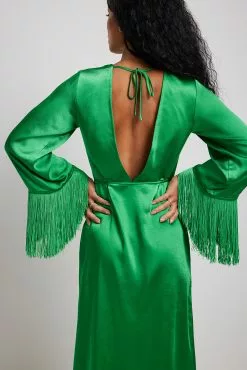Picked By Hanna Schönberg Fringes Detail Satin Midi Dress -Party Dresses Sales fringes detail maxi dress 1787 000010 00860018
