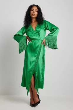 Picked By Hanna Schönberg Fringes Detail Satin Midi Dress -Party Dresses Sales fringes detail maxi dress 1787 000010 00862437