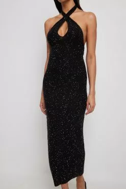 NA-KD Trend Knitted Halterneck Sequin Dress -Party Dresses Sales knitted halterneck sequin midi dress 1018 009901 000213166