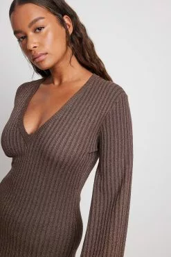 NA-KD Knitted Mini Lurex Dress -Party Dresses Sales knitted mini lurex deep back dress 1100 006427 00174942