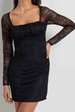 NA-KD Party Lace LS Mini Dress -Party Dresses Sales lace ls mini dress 1017 002154 000213050 1