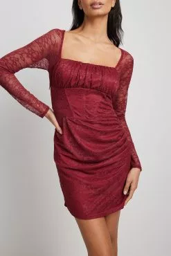 NA-KD Party Lace LS Mini Dress