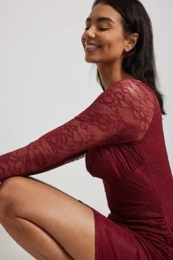 NA-KD Party Lace LS Mini Dress -Party Dresses Sales lace ls mini dress 1017 002154 02121092