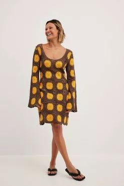 NA-KD Trend Long Sleeve Crochet Knitted Mini Dress
