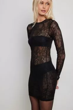 NA-KD Party Long Sleeve Lace Detail Mini Dress -Party Dresses Sales long sleeve lace detail mini dress 1017 001906 00020895