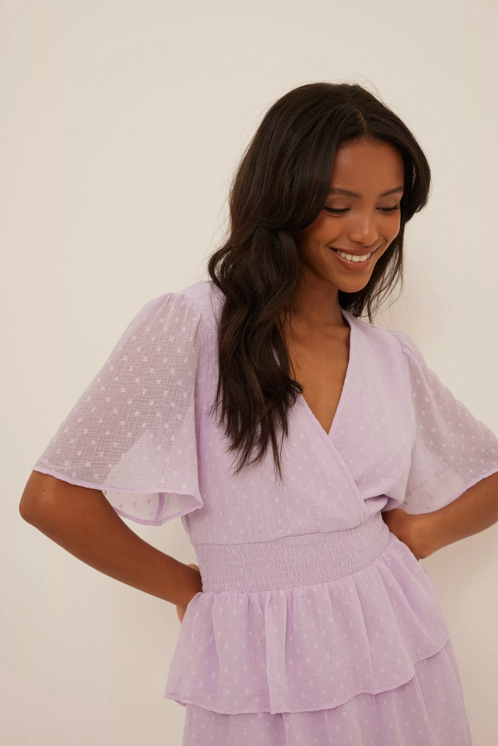 NA-KD Recycled Dobby Smocked Flounce Dress 5 NA-KD Recycled Dobby Smocked Flounce Dress - Image 5