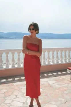 Juliesfi X NA-KD Satin Bandeau Midi Dress