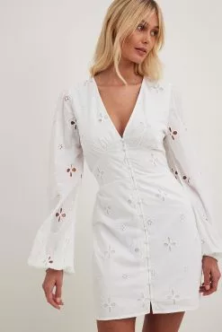 NA-KD Boho Anglaise Balloon Sleeve Mini Dress
