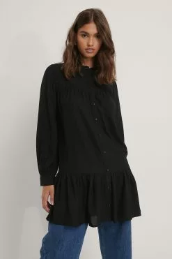 NA-KD Buttoned Round Neck Flounce Mini Dress -Party Dresses Sales nakd buttoned round neck flounce mini dress 1100 003389 0002 03a