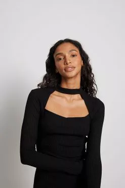 NA-KD Choker Square Neck Rib Dress -Party Dresses Sales nakd choker square neck rib dress 1100 006838 0002 8485 copy