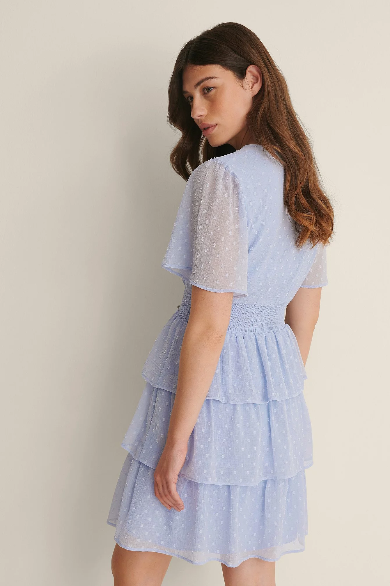 NA-KD Recycled Dobby Smocked Flounce Dress 10 NA-KD Recycled Dobby Smocked Flounce Dress - Image 10