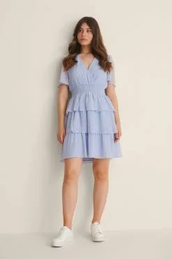 NA-KD Recycled Dobby Smocked Flounce Dress -Party Dresses Sales nakd dobby smocked flounce dress 1100 004586 0003 03c 1