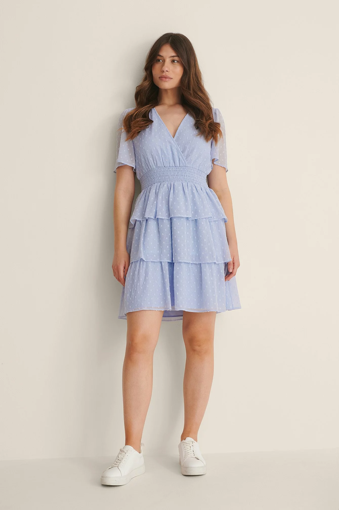 NA-KD Recycled Dobby Smocked Flounce Dress 11 NA-KD Recycled Dobby Smocked Flounce Dress - Image 11