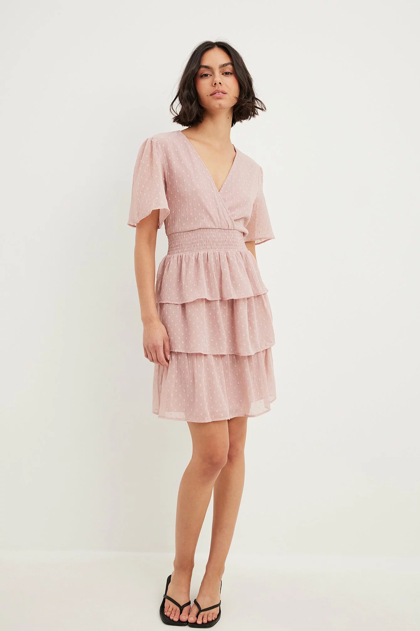 NA-KD Recycled Dobby Smocked Flounce Dress 3 NA-KD Recycled Dobby Smocked Flounce Dress - Image 3