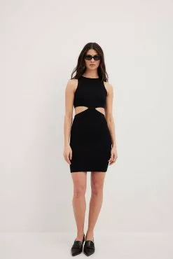 NA-KD Fine Knitted Cut Out Detail Mini Dress -Party Dresses Sales nakd fine knitted cut out detail mini dress 1100 007090 0002 01c 2
