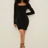 NA-KD Fine Knitted Square Neck Mini Dress