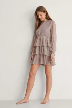 NA-KD Boho Flounce Dobby Mini Dress -Party Dresses Sales nakd flounce dobby mini dress 1014 001135 0368 03c
