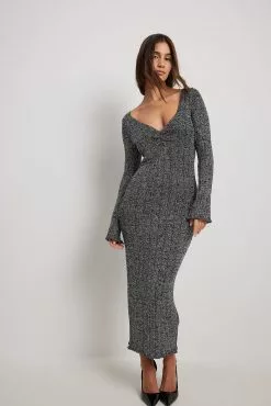 NA-KD Glitter Knitted V-neck Maxi Dress