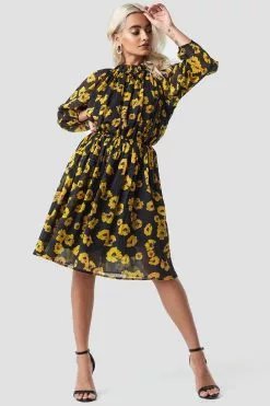 NA-KD Boho High Neck Elastic Waist Puff Dress -Party Dresses Sales nakd high neck elastic waist puff dress black 1014 000422 8779 03c