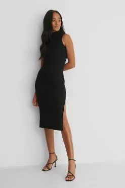NA-KD Basic High Neck Rib Sleeveless Dress