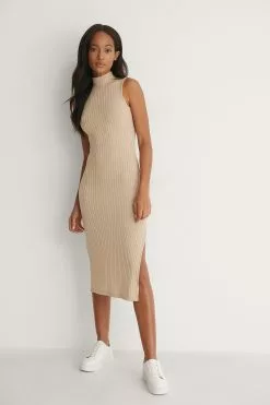 NA-KD Basic High Neck Rib Sleeveless Dress -Party Dresses Sales nakd high neck rib sleeveless dress 1100 004615 0005 01c