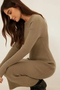 NA-KD Knit Detail Midi Dress
