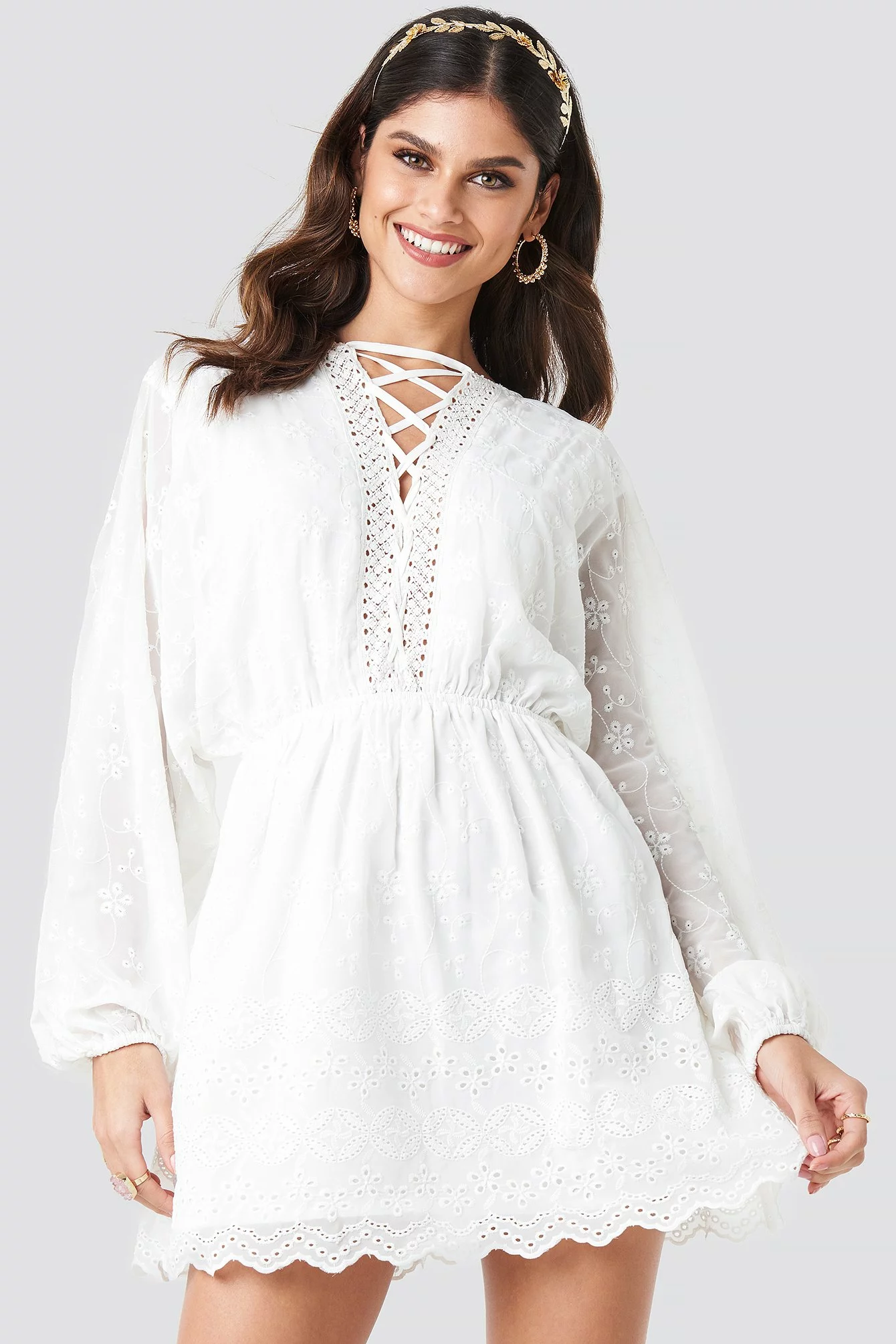 NA-KD Boho Lace Up Lace Dress 1 NA-KD Boho Lace Up Lace Dress