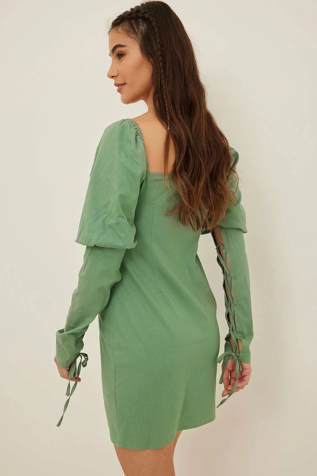 NA-KD Trend Lacing Detail Linen Dress 2 NA-KD Trend Lacing Detail Linen Dress - Image 2