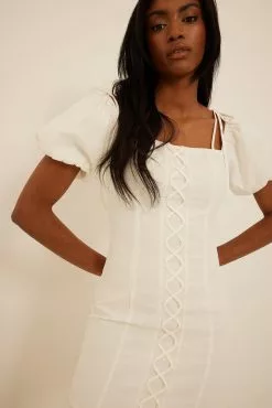 NA-KD Boho Linen Lacing Front Balloon Sleeve Mini Dress -Party Dresses Sales nakd linen lacing front balloon sleeve mini dress 1014 001405 03420936