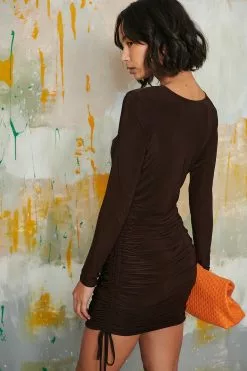 NA-KD Party Long Sleeve Drawstring Mini Dress -Party Dresses Sales nakd long sleeve drawstring mini dress 1017 001430 0017 03b