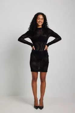 NA-KD Party Mesh Velvet Mini Dress -Party Dresses Sales nakd mesh velvet mini dress 1017 002179 0002 3174