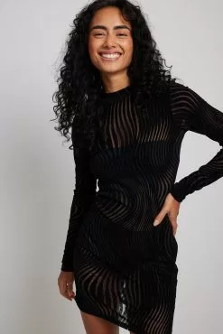 NA-KD Party Mesh Velvet Mini Dress