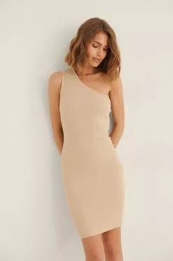 NA-KD Basic One Shoulder Rib Mini Dress