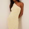 NA-KD One Shoulder Fine Knitted Striped Mini Dress