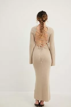 NA-KD Open Back Lace Detail Knitted Maxi Dress -Party Dresses Sales nakd open back lace detail knitted maxi dress 1100 006235 0005 35455