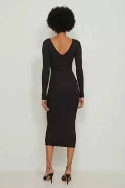 NA-KD Basic V-Neck Rib Long Sleeved Midi Dress -Party Dresses Sales nakd organic v neck rib long sleeved midi dress 1044 000241 0002 03d
