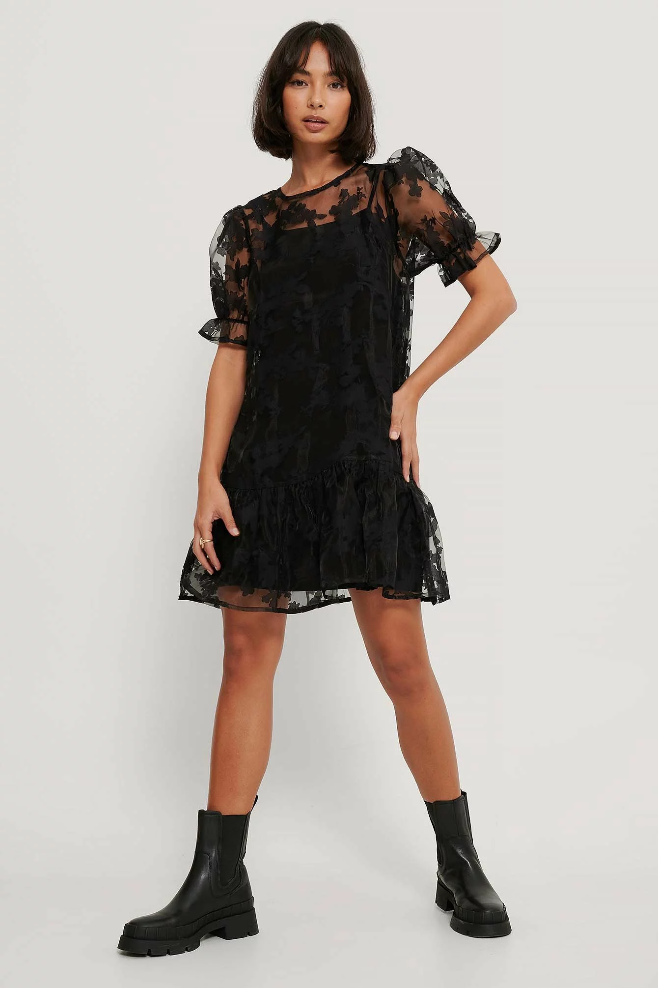 NA-KD Boho Organza Ruffle Hem Dress 1 NA-KD Boho Organza Ruffle Hem Dress