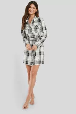 NA-KD Classic Plaid Belted Shirt Dress -Party Dresses Sales nakd plaid belted shirt dress 1594 000332 2188 03c