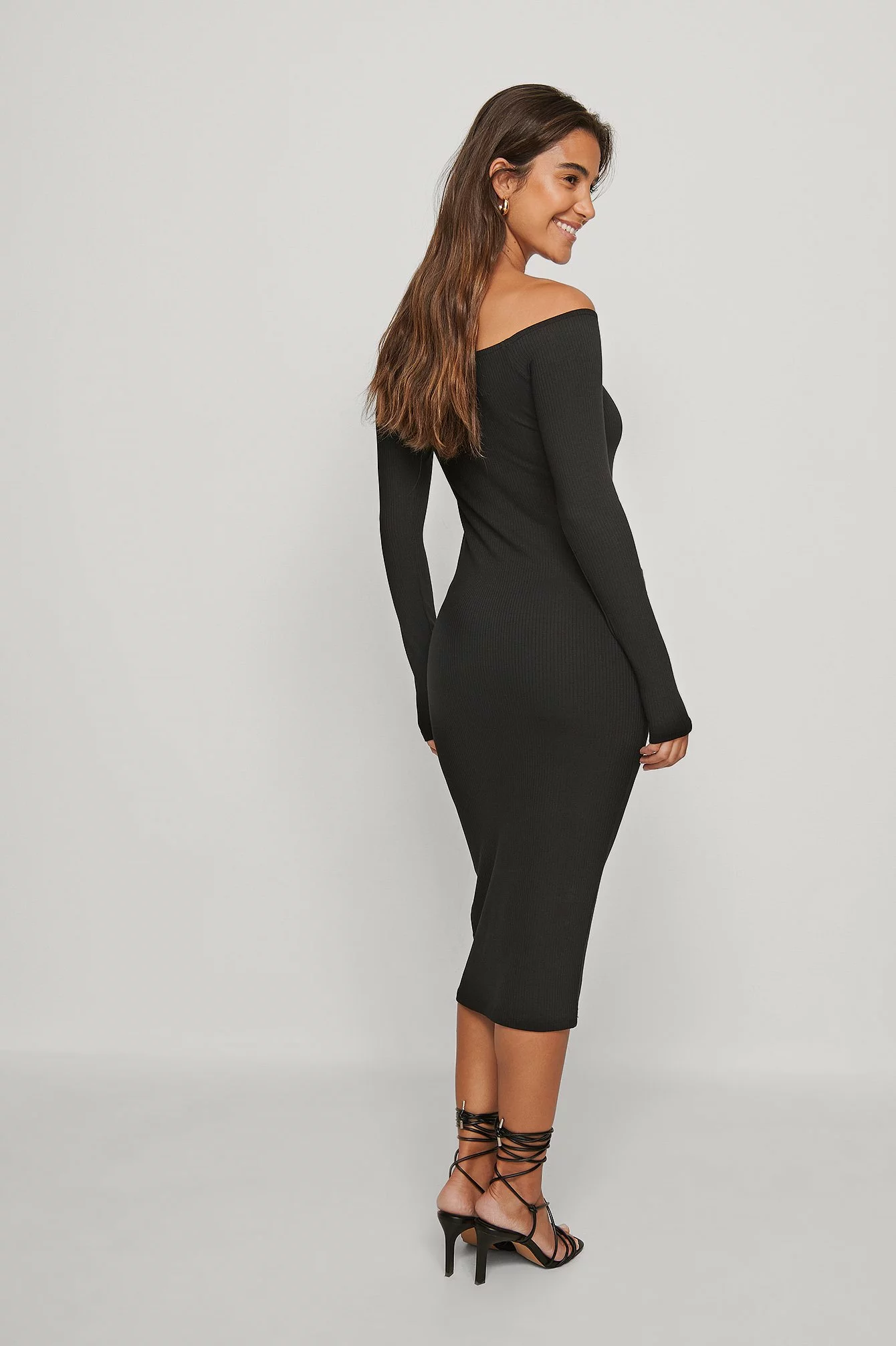NA-KD Basic Rib Bare Shoulder Midi Dress 6 NA-KD Basic Rib Bare Shoulder Midi Dress - Image 6