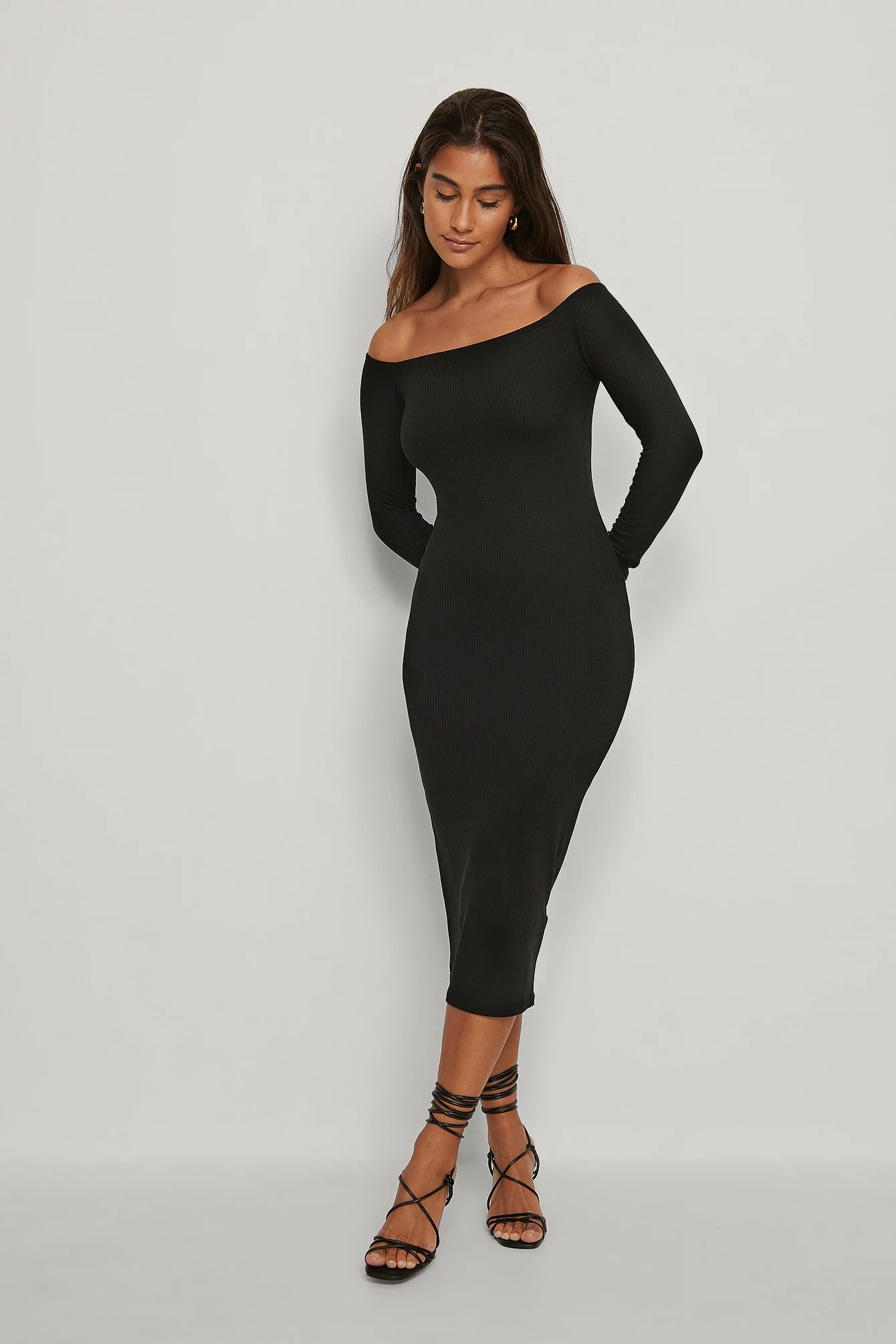 NA-KD Basic Rib Bare Shoulder Midi Dress 5 NA-KD Basic Rib Bare Shoulder Midi Dress - Image 5
