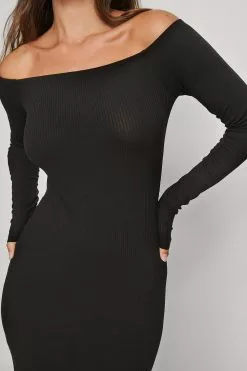 NA-KD Basic Rib Bare Shoulder Midi Dress -Party Dresses Sales nakd rib bare shoulder midi dress 1044 000220 0002 04g 01