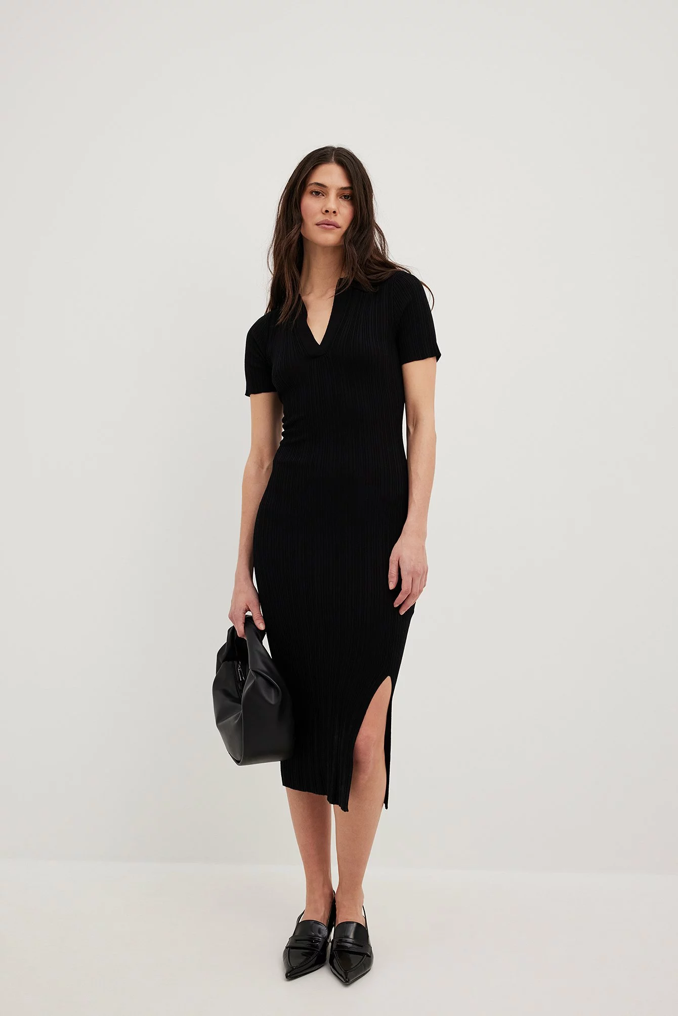 NA-KD Rib Knitted Collar Midi Dress 2 NA-KD Rib Knitted Collar Midi Dress - Image 2