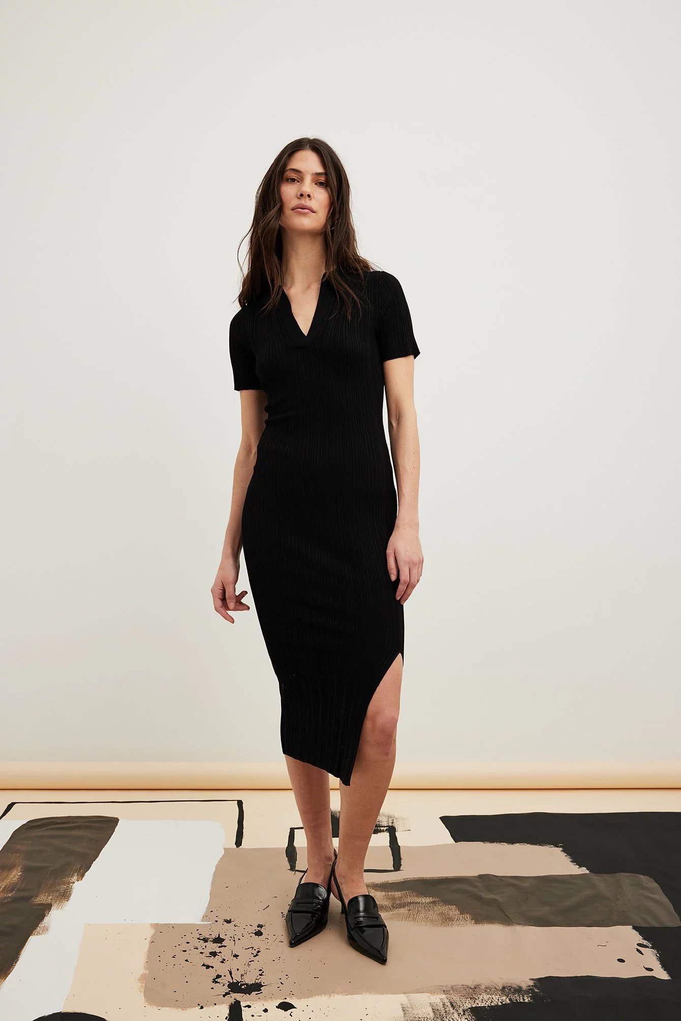 NA-KD Rib Knitted Collar Midi Dress 5 NA-KD Rib Knitted Collar Midi Dress - Image 5